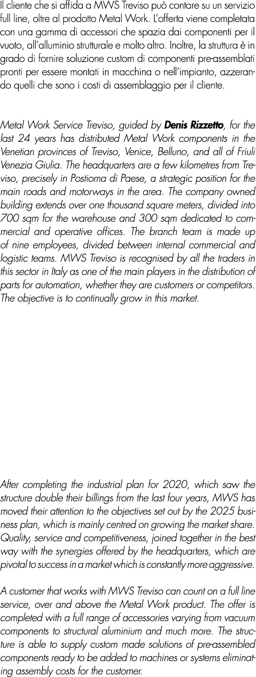Il cliente che si affida a MWS Treviso pu contare su un servizio full line, oltre al prodotto Metal Work. L’offerta ...